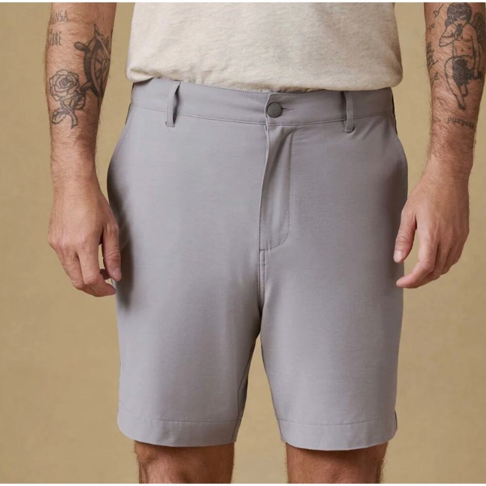 Faherty Men's All Day Performance 7" Shorts Flat Front Casual Ice Gray Size 34